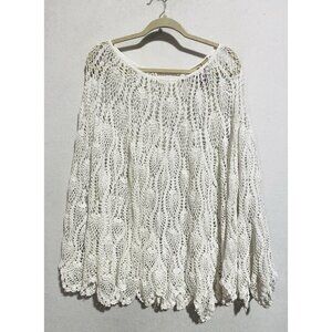 Original Anthony Cape Womens One Size White Crochet Lace Open Knit Scalloped Hem